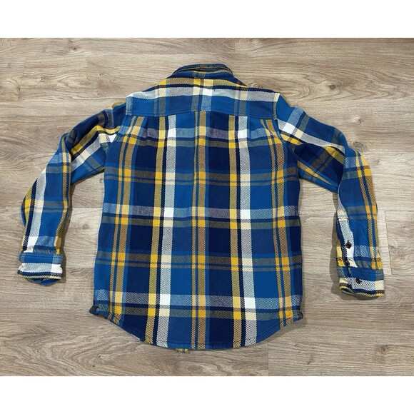 Outerknown Blanket Shirt Jacket Button Up Flannel Blue Yellow Plaid Men's Small - Picture 8 of 8